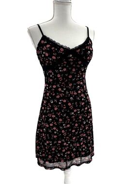 No Boundaries Black Slip Dress with Pink Floral Print
